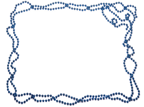 beaded frame on Mardi Gras blue on white background.