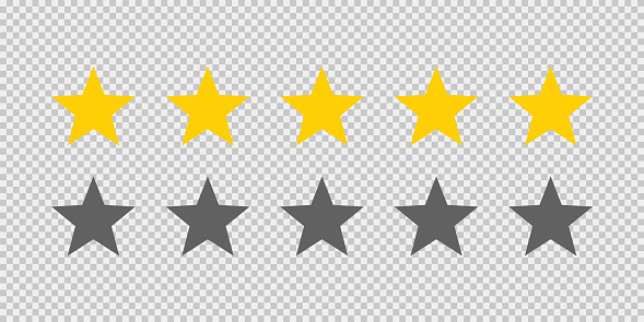Five stars rating icon on transparent background. Five golden star rating illustration vector. Premium quality customer service. Customer feedback ranking system. Feedback concept. EPS 10