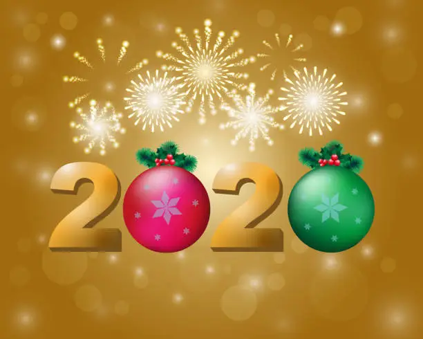Vector illustration of New Year 2020 background with fireworks