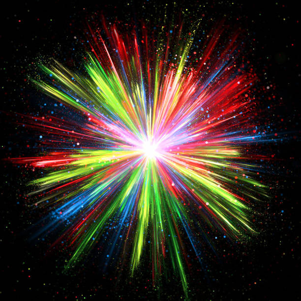 istock Fast moving explosion of green, blue and red colored powders, on a black background 1194515521