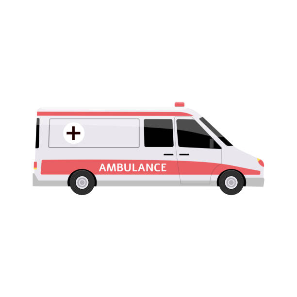 istock Ambulance emergency medical service car side view, flat vector illustration isolated on white background. Hospital transport or vehicle for patients transportation. 1194515872