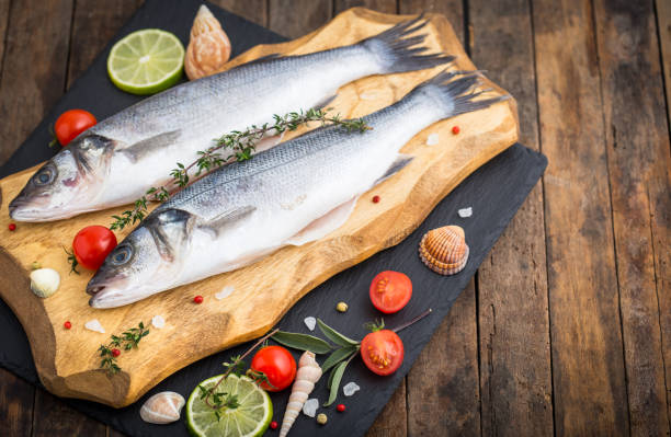 istock Fresh raw seabass fishon the wooden table 1194516056
