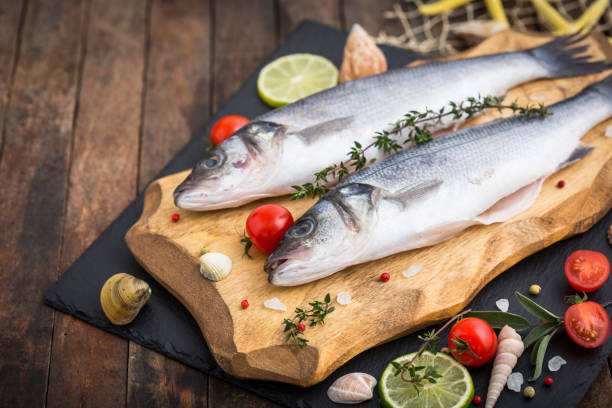 istock Fresh raw seabass fishon the wooden table 1194516238