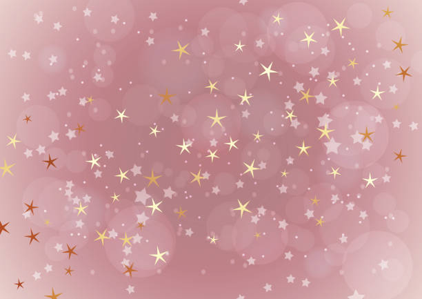 ilustraciones, imágenes clip art, dibujos animados e iconos de stock de composición abstracta brillante, partículas brillantes y estrellas, destello de lente. concepto mágico festivo, fondo con efecto bokeh. - backgrounds pink luxury dark