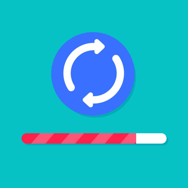 Updating or upgrading process icon with progress bar or synchronize rotation arrows vector symbol flat cartoon modern ui design element Updating or upgrading process icon with progress bar or synchronize rotation arrows vector symbol flat cartoon modern ui design synchronize stock illustrations