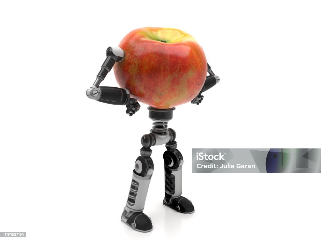Một Quả Táo Với Cánh Tay Và Chân Sắt Robot Được Phân Lập Trên Nền ...