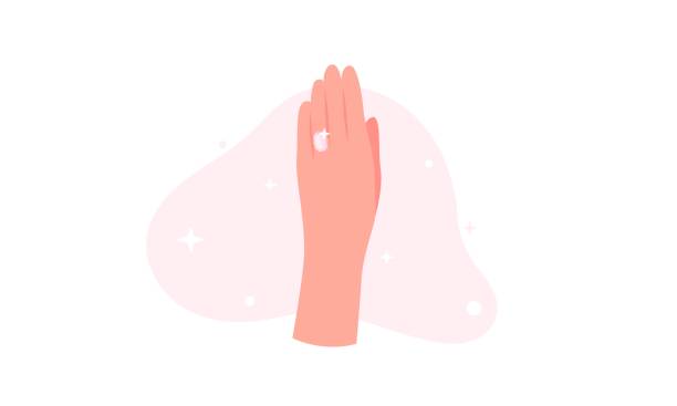 Engagement ring vector illustration Engagement ring vector illustration. Cute flat image of left hand with diamond engagement ring after she said yes. Isolated on pink bubble background. Romantic, proposal, love, wedding concepts. diamond ring clipart stock illustrations