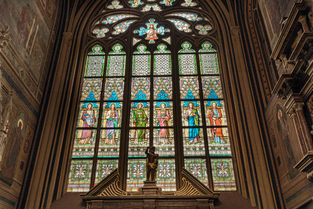 istock Stained glass inside St. Vitus's Cathedral in Prague Castle, Czech Republic. 1194531347