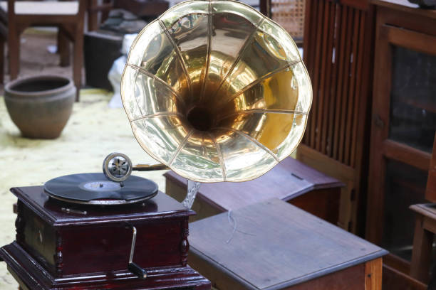 istock Vintage Brass Gramophone Record Player Phonograph With Golden Speaker 1194532794