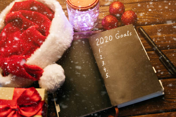 istock Goals 2020 in notebook near Christmas decorations and snow. 1194533696