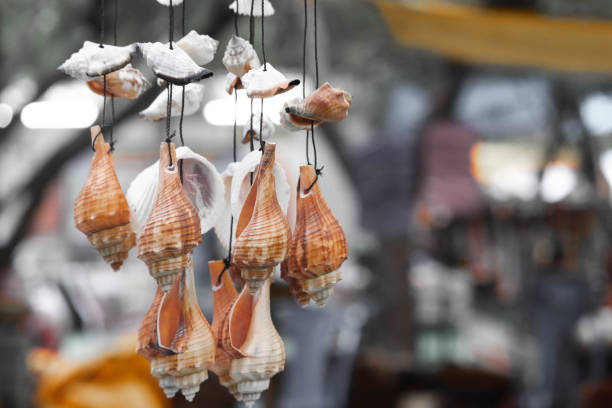 istock Selective Focus On Hanging Seashell Indian Shankh Wind chime With Blur Background 1194534083