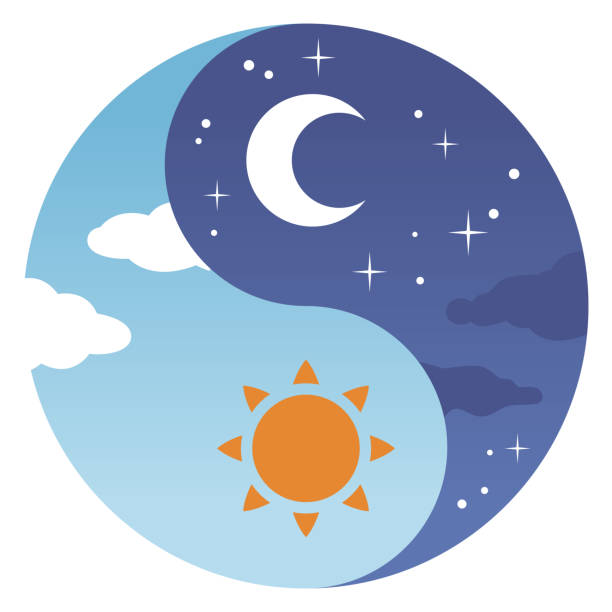 Yin yang day and night flat illustration day and night stock illustrations