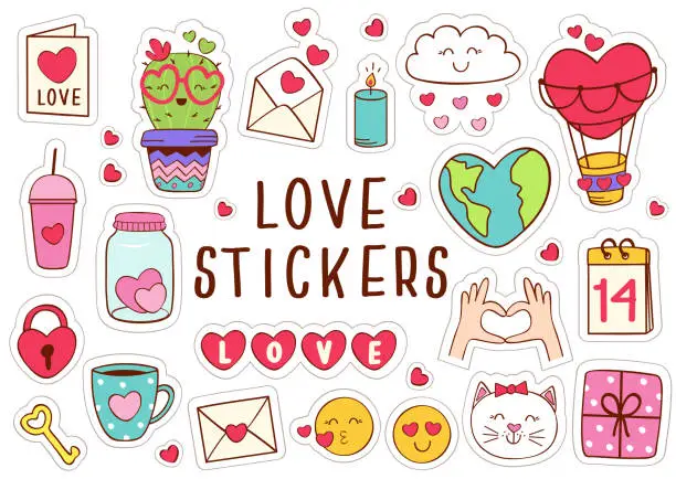 Vector illustration of set of isolated love stickers part 1