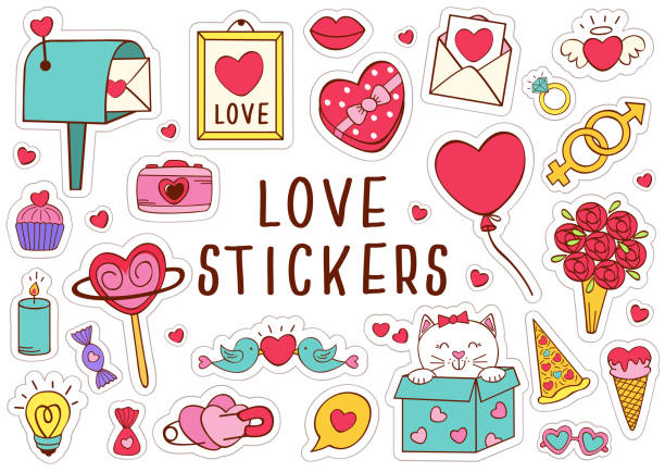 set of isolated love stickers part 2 set of isolated love stickers part 2 - vector illustration, eps valentines day holiday stock illustrations