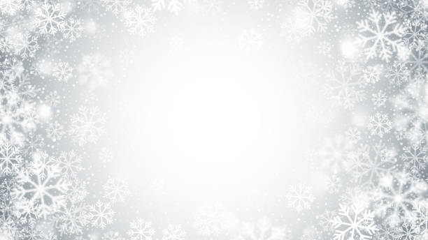 ilustrações, clipart, desenhos animados e ícones de quadro redondo da neve do movimento borrado do vetor com flocos de neve brancos realísticos no fundo de prata claro - abstract backgrounds circle transparent