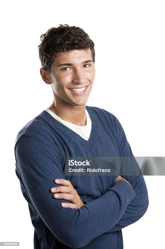 Smiling Latin man isolated on white background Young smiling latin man looking at camera isolated on white background. Portrait Stock Photo