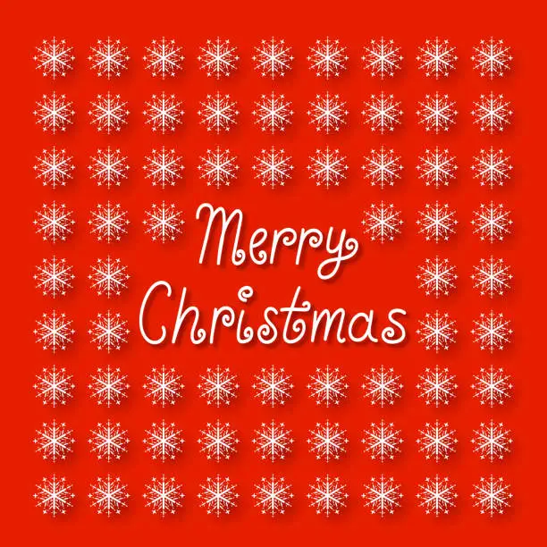 Vector illustration of Merry Christmas handwriting red background with snowflakes