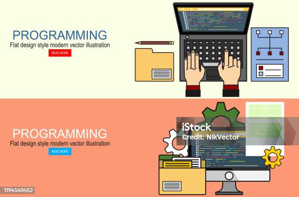 Programming Coding Programming Banner Flat Design Concept Stock ...