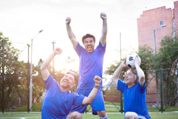 istock Older men celebrating he scored a goal 1194541478