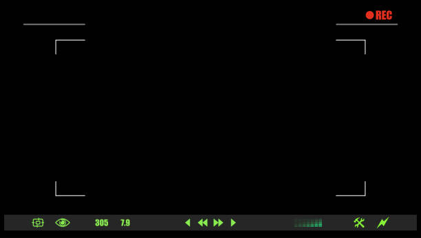 ilustraciones, imágenes clip art, dibujos animados e iconos de stock de pantalla digital foto o pantalla del visor de la cámara de vídeo aislado en el fondo negro. marco de la foto de la pantalla del concepto gráfico abstracto. ajustes de exposición. enfoque digital de la cámara. pantalla de grabación de vídeo. - looking at view flash