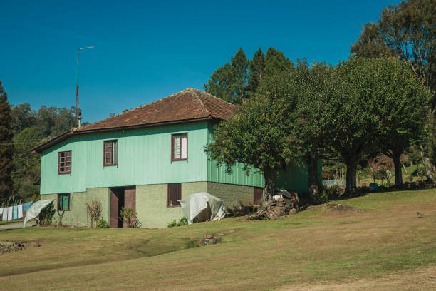 Entrance of old charming cottage in a traditional rural style on a farm near Bento Gonçalves. A friendly country town in southern Brazil famous for its wine production.