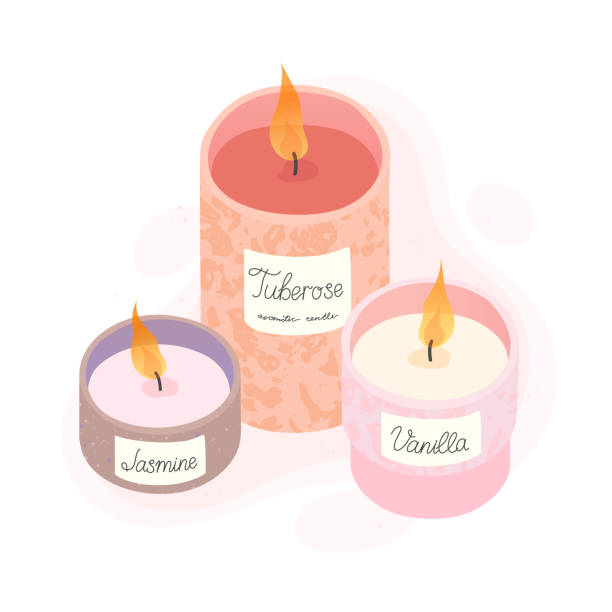 ilustrações de stock, clip art, desenhos animados e ícones de aromatic candles vector illustration - background cosy beauty close up