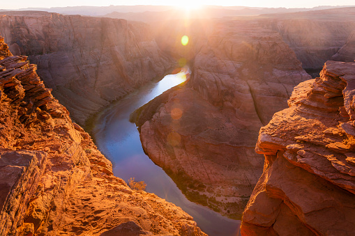 Horseshoe Bend and Colorado River at sunset – Page, Arizona – USA, North America