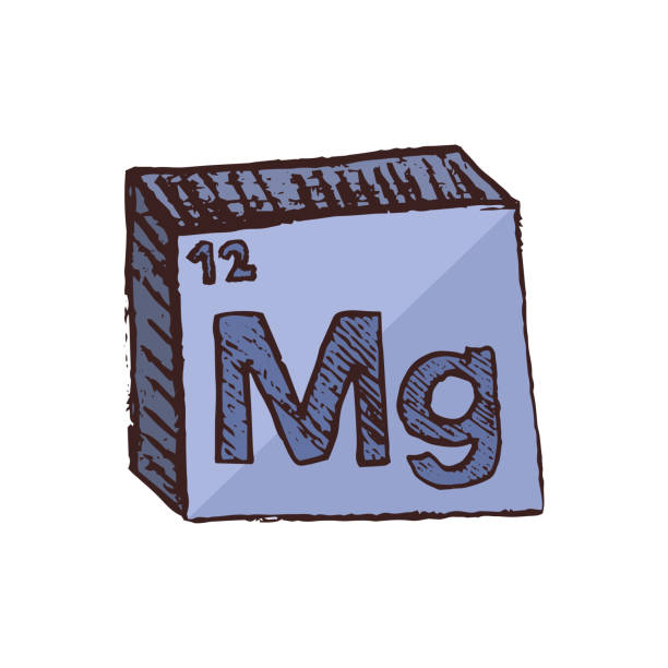 벡터 3차원 손으로 그린 화학적 실버-블루 기호마그네슘의 약어 mg은 흰색 배경상에 분리된 원소의 주기율표로부터 mg. - abbreviation stock illustrations