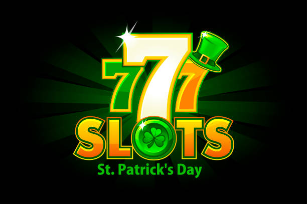 Casino slot 777 for St. Patricks Day on a green background. Casino slot 777 for St. Patricks Day on a green background. Logo slot and holiday with clover and hat symbol. fortune telling machine stock illustrations