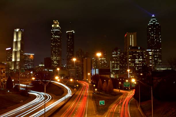 istock Downtown Atlanta skyline and traffic at night 1194554472