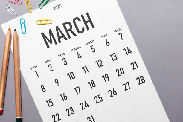 March 2020 simple calendar March 2020 2020 simple calendar with office supplies and copy space march month photos stock pictures, royalty-free photos & images