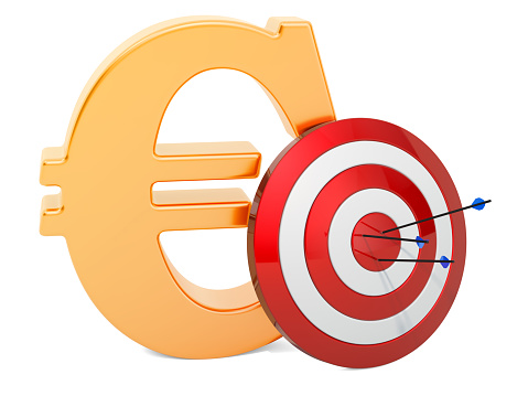 Target with euro symbol, Successful business concept, 3D rendering isolated on white background