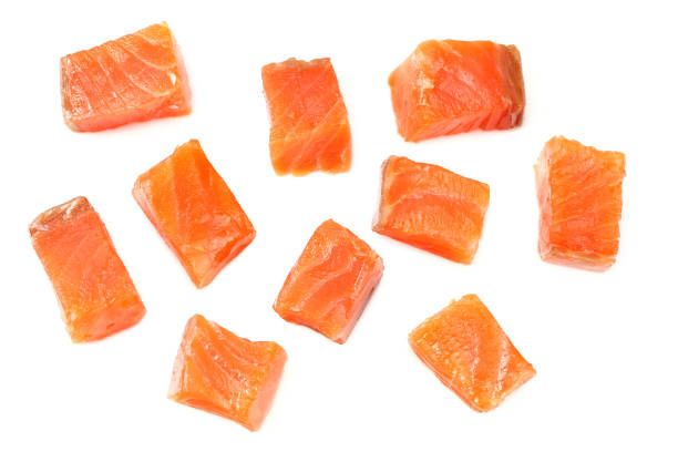istock Red fish. Raw salmon fillet isolate on white background. Top view 1194557682