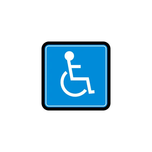 Vector illustration of Disabled people blue sign icon. Wheelchair symbol template.