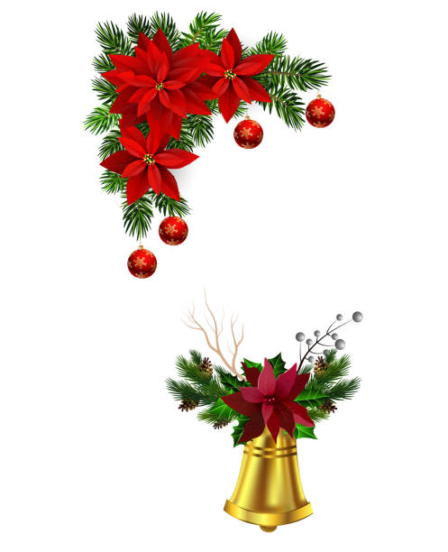 istock Christmas decorations with fir tree golden jingle bells 1194566814