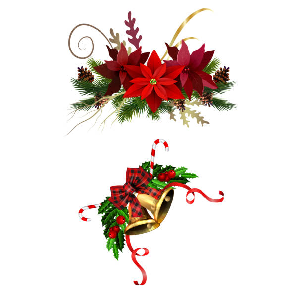 istock Christmas decorations with fir tree golden jingle bells 1194566876
