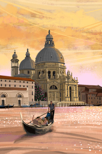 illustrazioni stock, clip art, cartoni animati e icone di tendenza di il canal grande a venezia - gondola
