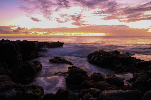 Long exposure sunset in a Kauai tidepool