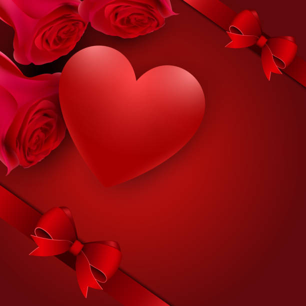 istock Happy valentines day romance greeting card with red flowers, bow and hearts 1194578334