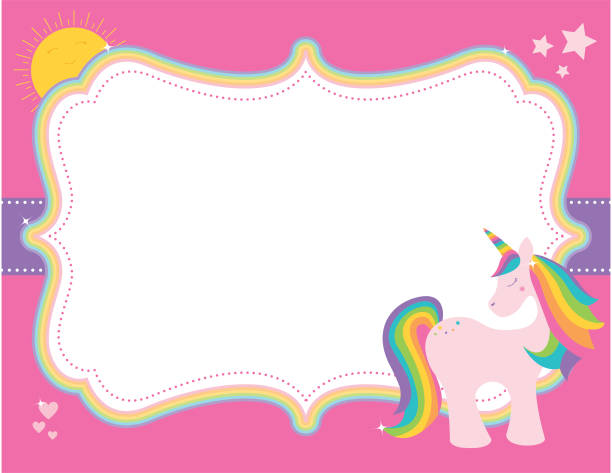Unicorn Card A vector illustration of a unicorn card with blank space. rainbow borders stock illustrations