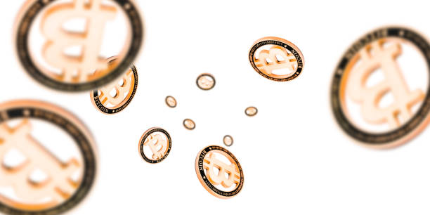 istock Money background. Gold Falling Bitcoins on white. Falling Litecoin, Ethereum background. 1194588269