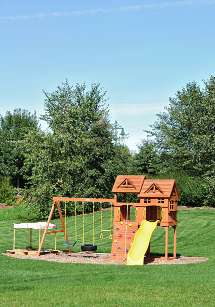 istock Back Yard Wooden Swing Set 119458875
