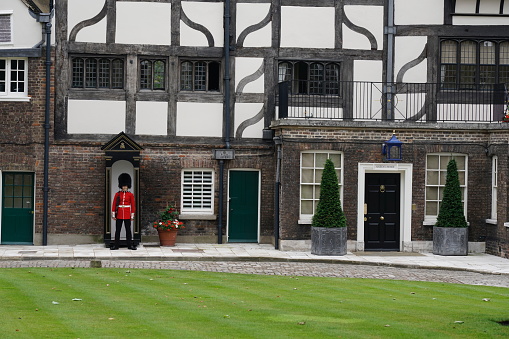 London, UK - 23 June 2019: Guard of Household Division, a term used principally in the Commonwealth of Nations, on duty in Tower of London.