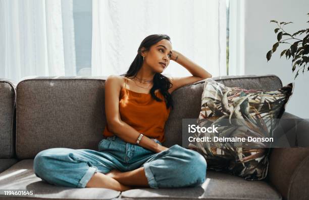Take A Day Off To Get Your Thoughts In Order Stock Photo - Download Image Now - Women, One Woman Only, Sofa