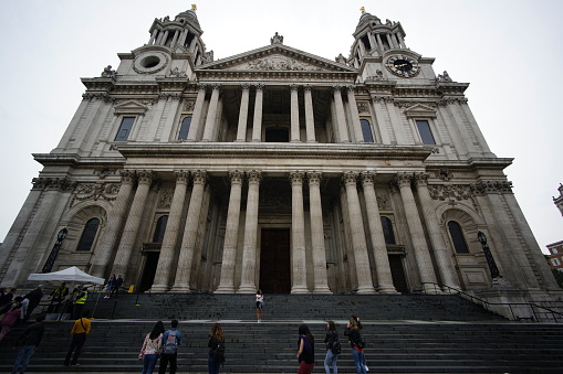 London, UK - 23 June 2019: Capture the amazing architecture and exterior design of the vintage heritage of St. Paul's Cathedral.