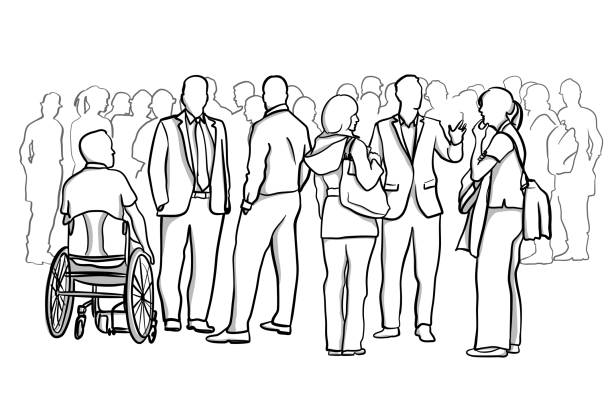 Engaged Individuals A diverse crowd of people socializing. crowd of people drawings stock illustrations