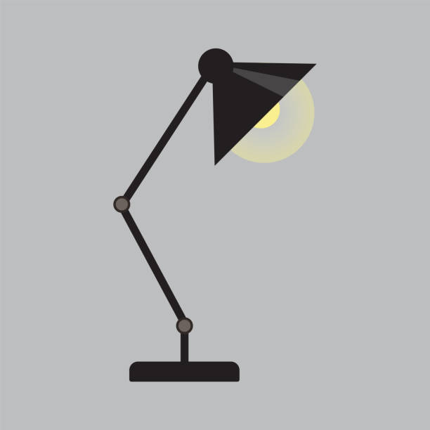 istock Table lamp in black color, cartoon vector illustration. Simple office desk lamp on grey background. 1194605477