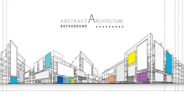 Vector illustration of 3D illustration Abstract Architecture Construction Background.