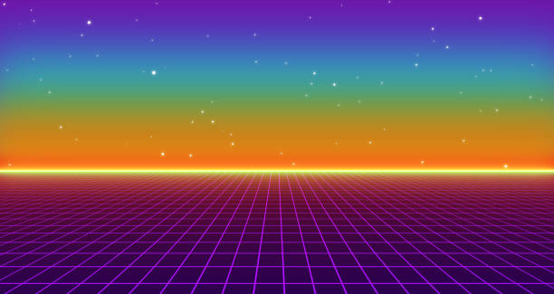 istock 80s Retro Sci-Fi Background Futuristic Grid landscape. Digital cyber surface style of the 1980`s. 3D illustration 1194613885