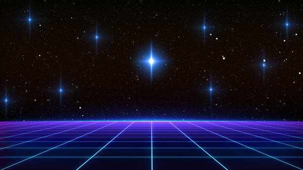 istock 80s Retro Sci-Fi Background Futuristic Grid landscape. Digital cyber surface style of the 1980`s. 3D illustration 1194614174